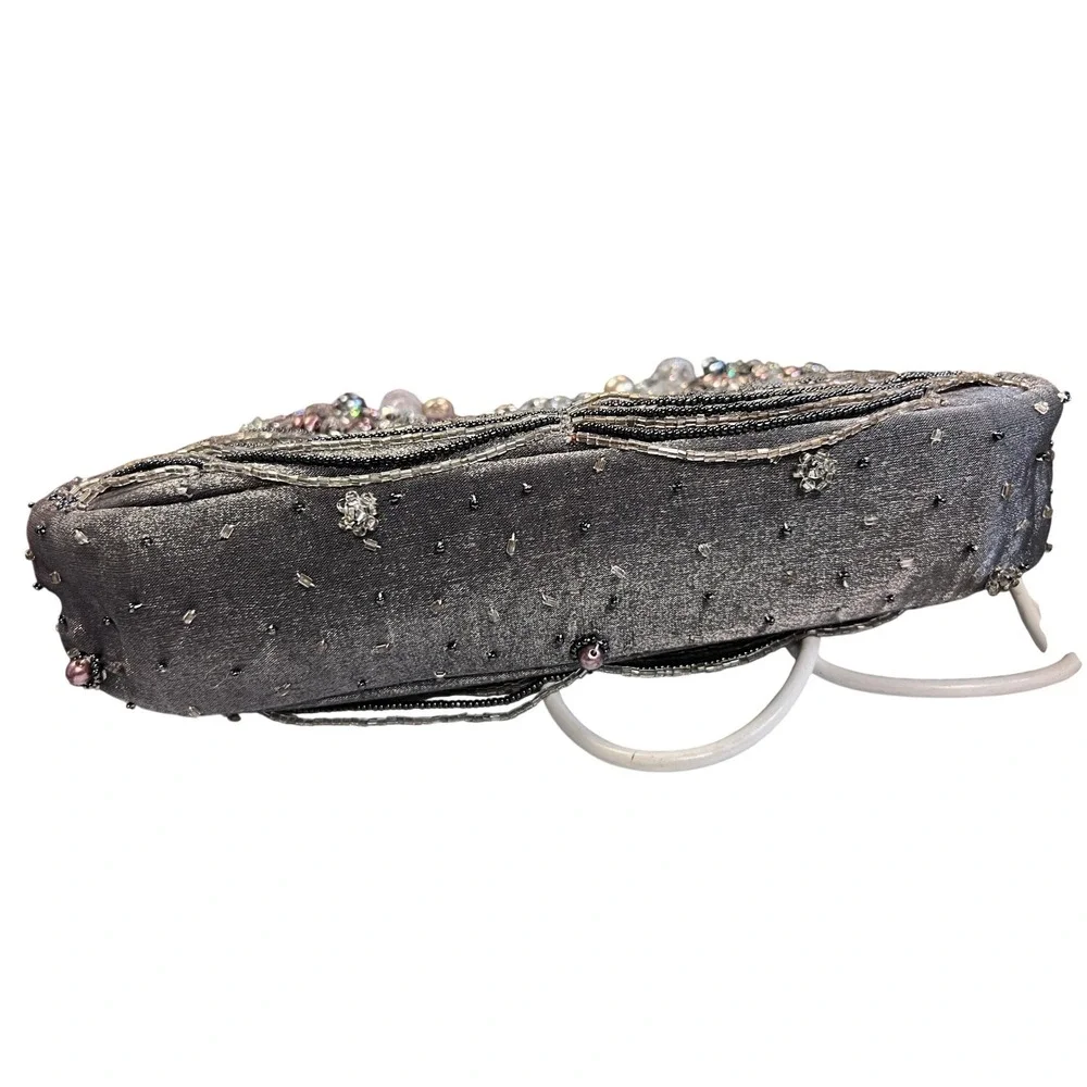 Mary Frances Beaded Evening Clutch Women OS Silver‎ Excellent Pearl Crystal Bag